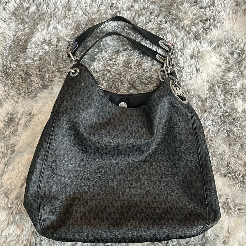 Black Michael Kors Logo Hobo Shoulder Bag
